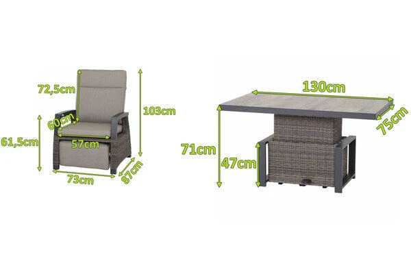 SIENA GARDEN Corido Sitzgruppe, Charcoal, Alu / Gardino®-Geflecht, 4 Relaxsessel, Stufenloser Lifttisch 130x75x47-71cm 4 SIENA GARDEN Corido Sitzgruppe, Charcoal, Alu / Gardino®-Geflecht, 4 Relaxsessel, Stufenloser Lifttisch 130x75x47-71cm – Bild 2