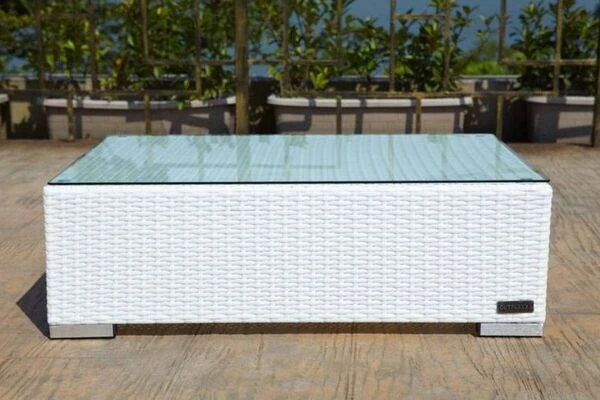 OUTFLEXX Kaffeetisch, Weiß, Polyrattan, 95x65cm, Inkl. Glasplatte 4 OUTFLEXX Kaffeetisch, Weiß, Polyrattan, 95x65cm, Inkl. Glasplatte – Bild 2