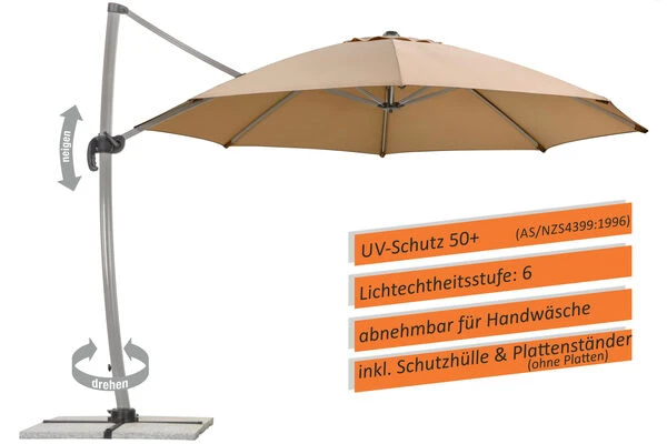 Schneider® SCHNEIDER Rhodos Rondo Ampelschirm, Sand, Rund, Ø 350 Cm 4 Schneider® SCHNEIDER Rhodos Rondo Ampelschirm, Sand, Rund, Ø 350 Cm – Bild 2