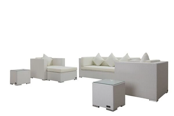 OUTFLEXX Loungemöbel-Set, Weiß, Polyrattan, Für 6 Personen, Wasserfeste Kissenbox 4 OUTFLEXX Loungemöbel-Set, Weiß, Polyrattan, Für 6 Personen, Wasserfeste Kissenbox – Bild 2