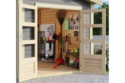 KARIBU Gartenhaus Theres 3, Terragrau, Fichtenholz 28mm, 270 X 244 X 242 Cm, Satteldach, Massivholzdach -Gartenladen 30470 2 02.jpg