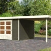 KARIBU Gartenhaus Askola 6, Terragrau, Fichtenholz 19mm, 591,5 X 306 X 216 Cm, Flachdach, Seitlicher Anbau 2,8m