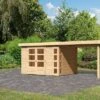 KARIBU Gartenhaus Kerko 5, Naturbelassen, Fichtenholz 19mm, 591,5 X 246 X 210 Cm, Flachdach, Anbau 2,8m -Gartenladen 30546 1 01.jpg