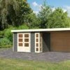 KARIBU Gartenhaus Kerko 4, Terragrau, Fichtenholz 19mm, 609 X 217 X 211 Cm, Flachdach, Anbau 2,8m Mit Rückwand