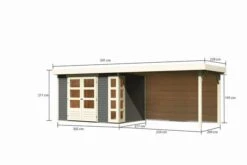 KARIBU Gartenhaus Kerko 4, Terragrau, Fichtenholz 19mm, 609 X 217 X 211 Cm, Flachdach, Anbau 2,8m Mit Rückwand -Gartenladen 30547 4 05.jpg