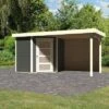 KARIBU Gartenhaus Schwandorf 3 , Terragrau, Fichtenholz 19mm, 467 X 217 X 218 Cm, Flachdach, Anbau 2,4m Mit Rückwand -Gartenladen 30549 2 01.jpg