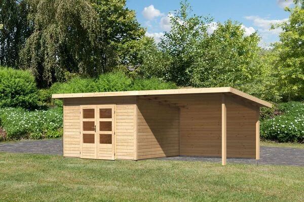 KARIBU Gartenhaus Northeim 3, Naturbelassen, Fichtenholz 40mm, 664 X 309 X 229 Cm, Pultdach, Anbau 3m Mit Rückwand 3 KARIBU Gartenhaus Northeim 3, Naturbelassen, Fichtenholz 40mm, 664 X 309 X 229 Cm, Pultdach, Anbau 3m Mit Rückwand