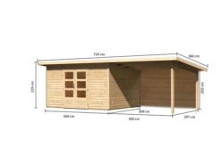 KARIBU Gartenhaus Northeim 4, Naturbelassen, Fichtenholz 40mm, 724 X 309 X 229 Cm, Pultdach, Anbau 3m Mit Rückwand -Gartenladen 30561 3 05.jpg