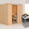 KARIBU Sodin Sauna , Naturbelassen, Fichte, 196x170x198 Cm, Fronteinstieg, Klarglastür, Ofen 4,5 KW Integr. Str. -Gartenladen 30681 1 01.jpg