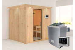 KARIBU Sodin Sauna , Naturbelassen, Fichte, 210x184x202 Cm, Fronteinstieg, Klarglastür U. Kranz, Ofen 4,5 KW Ext. Strg. Easy -Gartenladen 30682 2 02.jpg