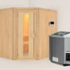 KARIBU Siirin Sauna , Naturbelassen, Fichte, 196x170x198 Cm, Eckeinstieg, Energiespartür, Ofen 4,5 KW Bio Ext. Strg. -Gartenladen 30683 3 01.jpg
