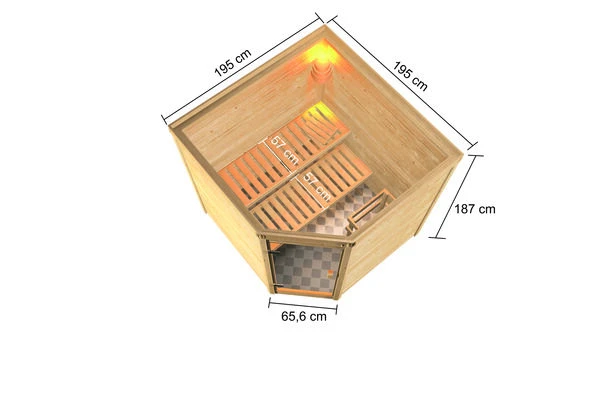 KARIBU Tilda Sauna , Naturbelassen, Fichte, 195x195x187 Cm,SETOfen 4,5 KW Integr. Strg. 7 KARIBU Tilda Sauna , Naturbelassen, Fichte, 195x195x187 Cm,SETOfen 4,5 KW Integr. Strg. – Bild 5