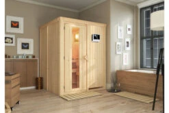 KARIBU Norin Sauna, Naturbelassen, Fichte, 151 X 151 X 198 Cm, Fronteinstieg, Energiespartür Mit Ofen 4,5 KW Ext. Strg. Easy
