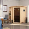 KARIBU Larin Sauna, Naturbelassen, Fichte, 165 X 165 X 202 Cm, Eckeinstieg, Mit Graphitfarbener Tür Und Kranz, SET Mit Ofen 4,5 KW Ext. Strg. Easy -Gartenladen 30913 5 01.jpg