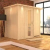 KARIBU Bodin Sauna, Naturbelassen, Fichte, 210 X 165 X 202 Cm, Fronteinstieg, Mit Energiespartür Und Kranz, SETmit Ofen 4,5 KW Integr. Str. -Gartenladen 30924 4 01.jpg