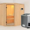 KARIBU Carin Sauna, Naturbelassen, Fichte, 196 X 151 X 198 Cm, Eckeinstieg,mit Klarglastür SETmit Ofen 4,5 KW Bio Ext. Strg. -Gartenladen 30931 3 01.jpg