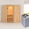 KARIBU Asmada Sauna, Naturbelassen, Fichte, 151 X 151 X 198 Cm, Eckeinstieg, SET Mit Ofen 4,5 KW Integr. Str. -Gartenladen 30934 1 01.jpg