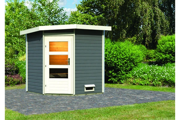 KARIBU Pekka Saunahaus, Terragrau, Fichte, 196 X 196 X 190 Cm, Eckeinstieg, Mit Moderner Tür 3 KARIBU Pekka Saunahaus, Terragrau, Fichte, 196 X 196 X 190 Cm, Eckeinstieg, Mit Moderner Tür