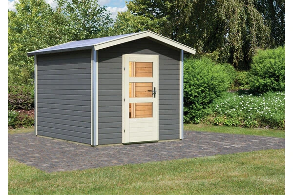 KARIBU Bosse 1 Saunahaus, Terragrau, Fichte, 231x273x235 Cm, Mit Vorraum Und Fronteinstieg 4 KARIBU Bosse 1 Saunahaus, Terragrau, Fichte, 231x273x235 Cm, Mit Vorraum Und Fronteinstieg – Bild 2