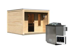 KARIBU Eldor Saunahaus, Naturbelassen, Fichte, 276x276x210 Cm, Mit Bronzierter Tür, Terrasse Und 9 KW Bio-Ofen -Gartenladen 31316 3 03.jpg