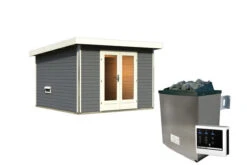 KARIBU Mainburg 1 Saunahaus, Terragrau, Fichte, 309x309x229 Cm, SET 1 Mit Doppelflügeltür, Vorraum Und 9 KW Ofen -Gartenladen 31317 5 03.jpg