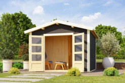 KARIBU Anton Saunahaus, Terragrau, Fichte, 304x304x250 Cm, Mit 9 KW Ofen Ext. Steuerung