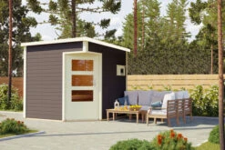 KARIBU Pelle Saunahaus, Terragrau, Fichte, 231x231x227 Cm, Mit 9 KW Bio-Ofen Ext. Steuerung