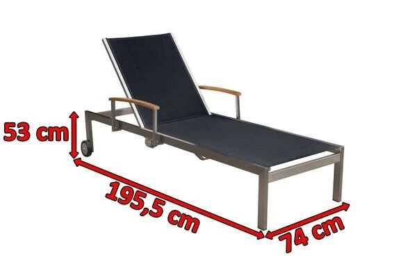 OUTFLEXX Rollliege, Schwarz, Edelstahl/Textilene, Mit Gasfeder, 195,5x74x35cm 7 OUTFLEXX Rollliege, Schwarz, Edelstahl/Textilene, Mit Gasfeder, 195,5x74x35cm – Bild 5