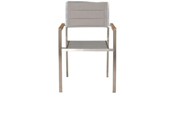 OUTFLEXX Stuhl, Silber, Edelstahl/Textilene, Padded, Armlehnen Aus FSC-Teakholz, 62x56,5x86cm 5 OUTFLEXX Stuhl, Silber, Edelstahl/Textilene, Padded, Armlehnen Aus FSC-Teakholz, 62x56,5x86cm – Bild 3