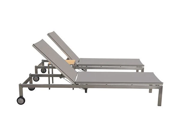 OUTFLEXX 2er-Set Rollliege, Taupe, Edelstahl/Teak, 212x71x36cm, Mit Beistelltisch 45x45cm 9 OUTFLEXX 2er-Set Rollliege, Taupe, Edelstahl/Teak, 212x71x36cm, Mit Beistelltisch 45x45cm – Bild 7