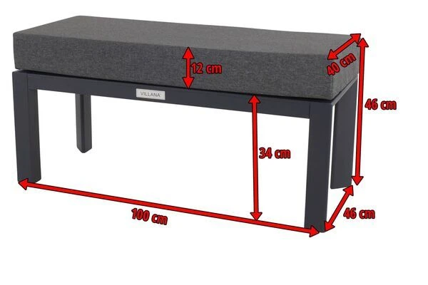 VILLANA Hocker / Fußablage, Schwarz/grau Meliert, Alu/Polyester, 100 X 46 X 46 Cm, Inkl. Kissen 5 VILLANA Hocker / Fußablage, Schwarz/grau Meliert, Alu/Polyester, 100 X 46 X 46 Cm, Inkl. Kissen – Bild 3