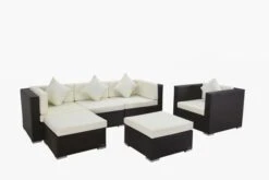 OUTFLEXX Loungemöbel-Set, Braun, Polyrattan, Für 5 Personen, Inkl. Kaffeetisch, Wasserfeste Kissenbox -Gartenladen 3 1713 BOX B.jpg