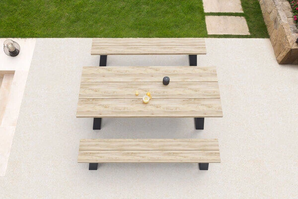 OUTFLEXX Zero Esstischgarnitur, Dark Grey/natur, Alu/recycled FSC-Teak, Esstisch 240x100cm, 2x Bank 240x40cm 5 OUTFLEXX Zero Esstischgarnitur, Dark Grey/natur, Alu/recycled FSC-Teak, Esstisch 240x100cm, 2x Bank 240x40cm – Bild 3