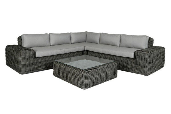 OUTFLEXX Ecklounge, Two Tone Grey, Polyrattan, 6 Personen, Inkl. Tisch/Hocker 90 X 90 Cm Und Polster In Grau 5 OUTFLEXX Ecklounge, Two Tone Grey, Polyrattan, 6 Personen, Inkl. Tisch/Hocker 90 X 90 Cm Und Polster In Grau – Bild 3