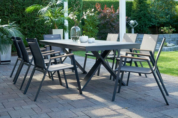 HARTMAN Sondermodell Xanadu / Aruba Set, Xerix/anthrazit, Alu/Glaskeramik, 8 Stapelsessel, 220/280x100cm 5 HARTMAN Sondermodell Xanadu / Aruba Set, Xerix/anthrazit, Alu/Glaskeramik, 8 Stapelsessel, 220/280x100cm – Bild 3