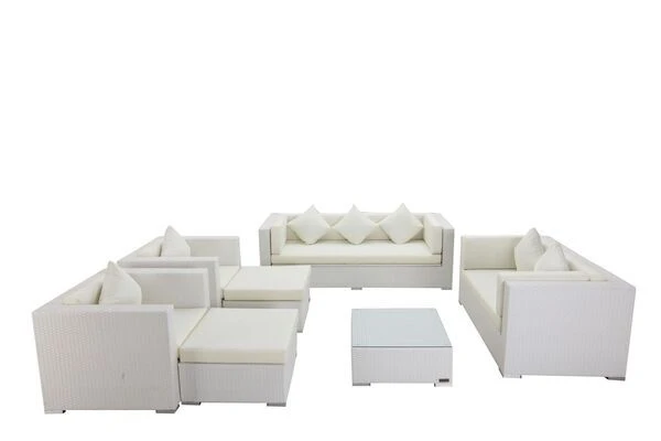 OUTFLEXX Loungemöbel-Set, Weiß, Polyrattan, Für 9 Personen, Inkl. Kaffeetisch, Wasserfeste Kissenbox 5 OUTFLEXX Loungemöbel-Set, Weiß, Polyrattan, Für 9 Personen, Inkl. Kaffeetisch, Wasserfeste Kissenbox – Bild 3
