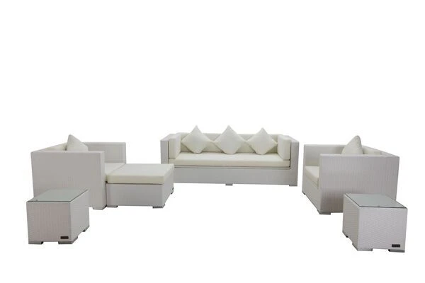 OUTFLEXX Loungemöbel-Set, Weiß, Polyrattan, Für 6 Personen, Wasserfeste Kissenbox 5 OUTFLEXX Loungemöbel-Set, Weiß, Polyrattan, Für 6 Personen, Wasserfeste Kissenbox – Bild 3