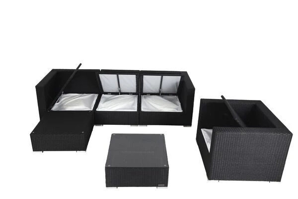 OUTFLEXX Loungemöbel, Schwarz, Polyrattan, Für 5 Personen, Inkl. Kaffeetisch, Kissenboxfunktion 6 OUTFLEXX Loungemöbel, Schwarz, Polyrattan, Für 5 Personen, Inkl. Kaffeetisch, Kissenboxfunktion – Bild 4