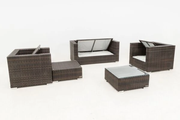 OUTFLEXX Loungemöbel-Set, Polyrattan, Braun Marmoriert, 5 Pers, Wasserfeste Kissenbox, Inkl. Beistelltisch 6 OUTFLEXX Loungemöbel-Set, Polyrattan, Braun Marmoriert, 5 Pers, Wasserfeste Kissenbox, Inkl. Beistelltisch – Bild 4