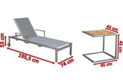 OUTFLEXX Sonnenliegen-Set, Silber, Edelstahl/FSC-Teak, 195,5x74x35cm, Mit Armlehnen, Inkl. Beistelltisch 45x45cm -Gartenladen 4 16546.jpg