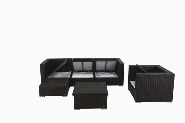 OUTFLEXX Loungemöbel-Set, Braun, Polyrattan, Für 5 Personen, Inkl. Loungetisch, Wasserfeste Kissenbox 10 OUTFLEXX Loungemöbel-Set, Braun, Polyrattan, Für 5 Personen, Inkl. Loungetisch, Wasserfeste Kissenbox – Bild 8