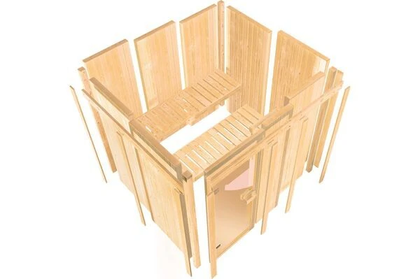 KARIBU Systemsauna Taurin, Fichtenholz 68mm, Eckeinstieg, Ca. 2,3m² 6 KARIBU Systemsauna Taurin, Fichtenholz 68mm, Eckeinstieg, Ca. 2,3m² – Bild 4