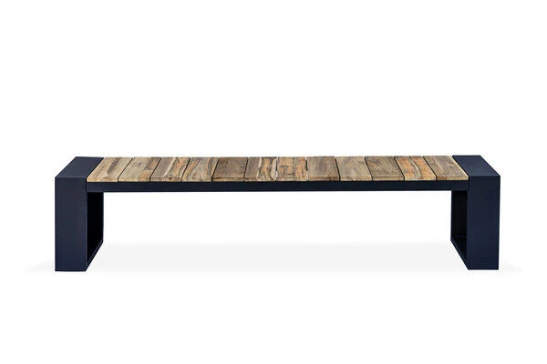 OUTFLEXX Kona Bank, Dark Grey/natur, Alu/recycled FSC®-Teak, 200x40x45cm, Rustikal Gebürstet, U-Gestell 6 OUTFLEXX Kona Bank, Dark Grey/natur, Alu/recycled FSC®-Teak, 200x40x45cm, Rustikal Gebürstet, U-Gestell – Bild 4