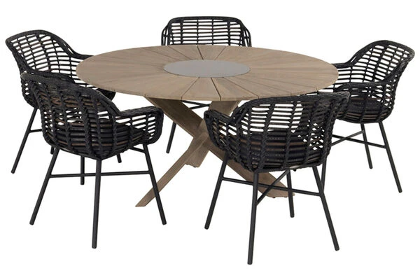HARTMAN Provence / Cecilia Sitzgruppe, Light Grey/schwarz, Alu/Teakholz/Polyrattan, 5 Diningsessel, Ø150cm, Inkl. Granitinlay 6 HARTMAN Provence / Cecilia Sitzgruppe, Light Grey/schwarz, Alu/Teakholz/Polyrattan, 5 Diningsessel, Ø150cm, Inkl. Granitinlay – Bild 4