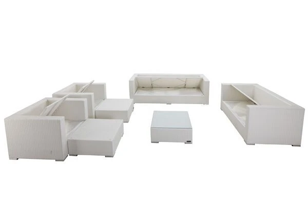 OUTFLEXX Loungemöbel-Set, Weiß, Polyrattan, Für 9 Personen, Inkl. Kaffeetisch, Wasserfeste Kissenbox 6 OUTFLEXX Loungemöbel-Set, Weiß, Polyrattan, Für 9 Personen, Inkl. Kaffeetisch, Wasserfeste Kissenbox – Bild 4