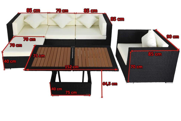 OUTFLEXX Loungemöbel, Schwarz, Polyrattan, Für 5 Personen, Inkl. Kaffeetisch, Kissenboxfunktion 7 OUTFLEXX Loungemöbel, Schwarz, Polyrattan, Für 5 Personen, Inkl. Kaffeetisch, Kissenboxfunktion – Bild 5