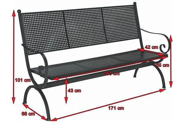 MBM Bank Romeo, Marone, Schmiedeeisen Verzinkt, Pulverbeschichtet, 3-Sitzer, 171x101x68 Cm 7 MBM Bank Romeo, Marone, Schmiedeeisen Verzinkt, Pulverbeschichtet, 3-Sitzer, 171x101x68 Cm – Bild 5