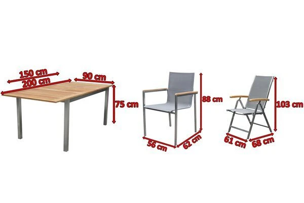 OUTFLEXX Set, Taupe, 150 X 90 Cm, Edelstahl/Teak, Ausziehtisch, 6 Stühle, 2 Multipositionssessel 7 OUTFLEXX Set, Taupe, 150 X 90 Cm, Edelstahl/Teak, Ausziehtisch, 6 Stühle, 2 Multipositionssessel – Bild 5