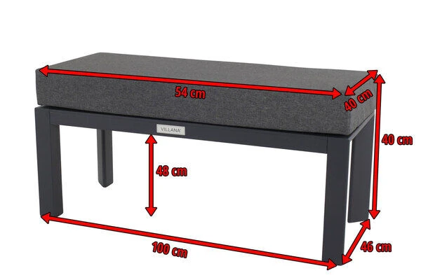 VILLANA Hocker / Fußablage, Schwarz/grau Meliert, Alu/Polyester, 100 X 46 X 46 Cm, Inkl. Kissen 6 VILLANA Hocker / Fußablage, Schwarz/grau Meliert, Alu/Polyester, 100 X 46 X 46 Cm, Inkl. Kissen – Bild 4