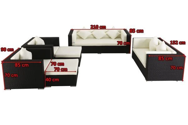 OUTFLEXX Loungemöbel-Set, Schwarz, Polyrattan, Für 9 Personen, Wasserfeste Kissenbox 7 OUTFLEXX Loungemöbel-Set, Schwarz, Polyrattan, Für 9 Personen, Wasserfeste Kissenbox – Bild 5